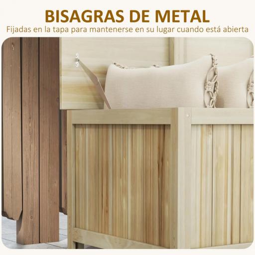 Arcón Exterior de Madera 172 L Baúl Almacenaje con Tapa Abatible Resistente a la Intemperie para Jardín Madera Natural [3]