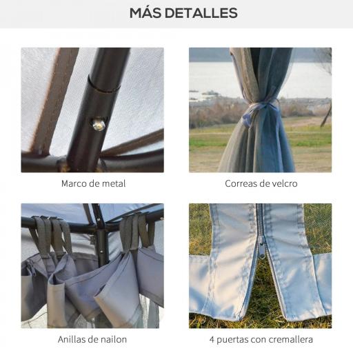 Pabellón de Exterior 3x3 m con Doble Techo de Ventilación 4 Cortinas 8 Orificios de Drenaje Gris [7]