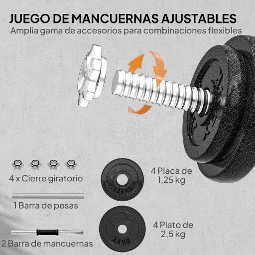 Juego de Mancuernas Ajustables 20 kg 2 en 1 con Barras Recta de Conexión y Mangos Antideslizantes para Gimnasio en Casa [3]
