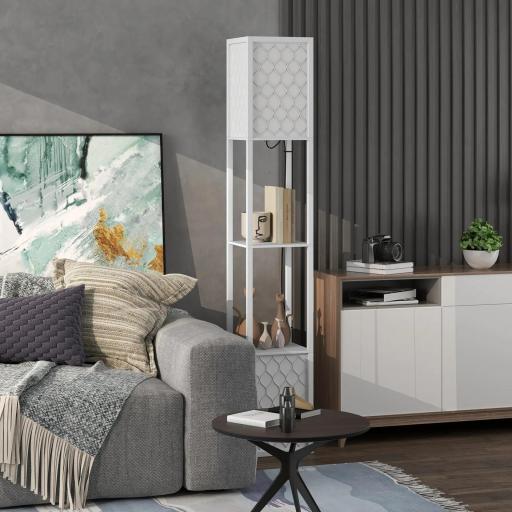 Lámpara de Pie Moderna con Estantes Pantallas de Malla e Interruptor de Cadena para Salón Dormitorio 26x26x156 cm Blanco [3]