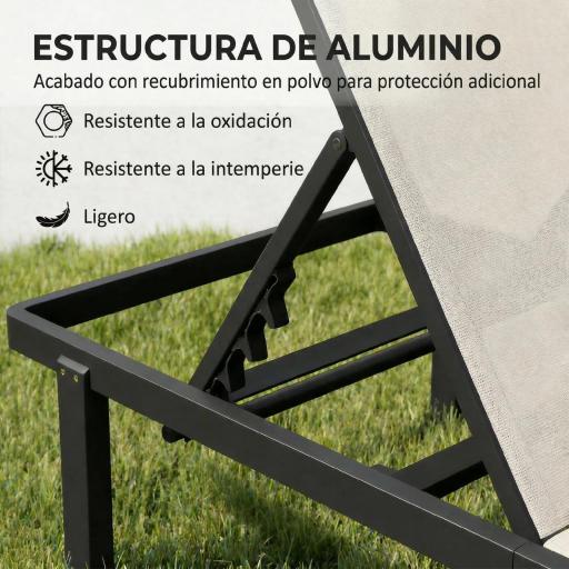 Conjunto de 2 Tumbonas Reclinables con Ruedas Respaldo Ajustable 4 Niveles Estructura de Aluminio Tela Textilene Beige [4]