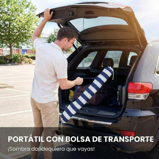 Sombrilla de Playa con Flecos Ø180 cm Sombrilla de Terraza Exterior con Altura Ajustable Inclinación 30° Azul y Blanco [7]