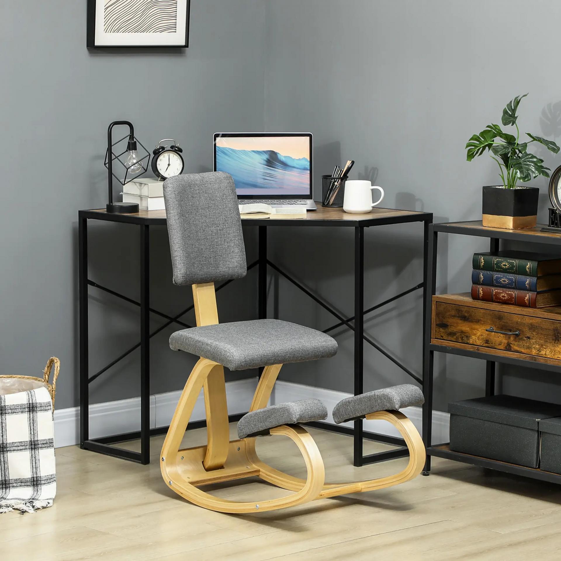 Silla Ergonómica de Rodillas con Respaldo Cojines Acolchados Marco de Madera para una Mejor Postura Oficina Gris