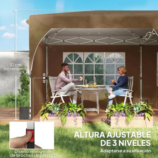 Carpa Plegable 6x3 m con Tiras Reflectantes UPF 50+ Fácil Montaje Sistema Central de Bloqueo Impermeable Beige [3]