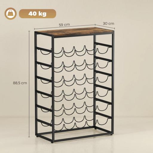 Botellero para 30 Botellas de 6 Niveles con Encimera de Efecto Madera Estilo Industrial 59x30x88,5 cm Marrón Rústico [1]