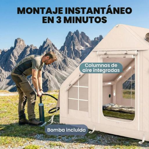 Tienda de Campaña Inflable con Apertura de Chimenea y Claraboya Bomba Bolsa UPF30+ para 4 Estaciones Impermeable 5000+ [2]