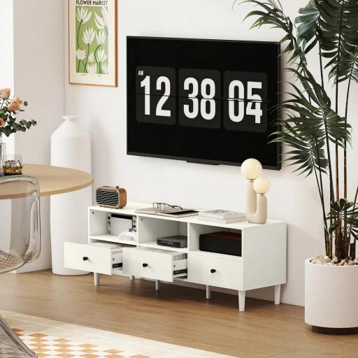 Mueble TV Compacto con 3 Cajones y 3 Compartimentos para TV de hasta 65 Pulgadas 120x34x45 cm Blanco [3]