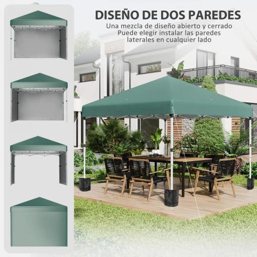 Carpa Plegable Pop-up 3x3 m con 2 Paredes Laterales Anti-UV Altura Ajustable Sacos de Arena y Bolsa de Transporte Verde [2]