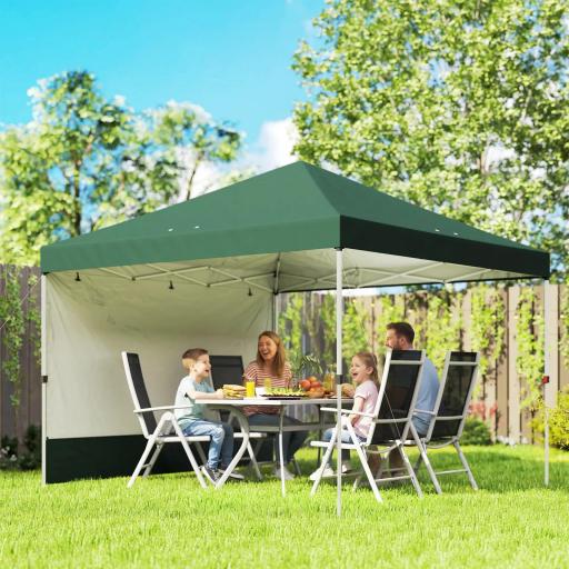 Carpa Plegable Pop-up 3x3 m con Pared Lateral UPF50+ Altura Ajustable Empuje Central Bolsa de Transporte Verde [1]