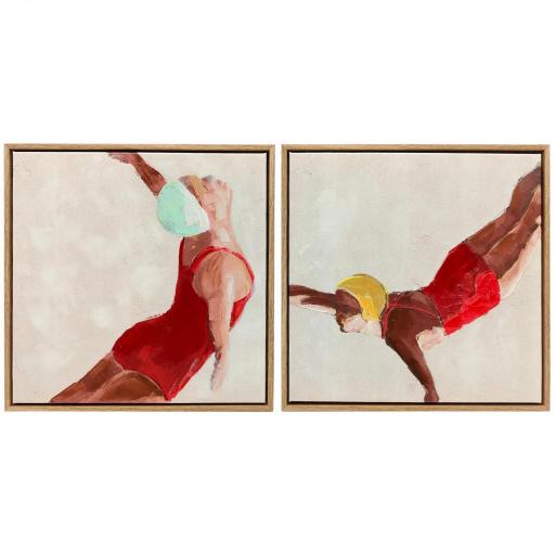 Cuadros en Lienzo Figuras Dinámicas a Mano 40x40 cm 2 Piezas Cuadros de Arte de Pared Enmarcados Rojo [6]