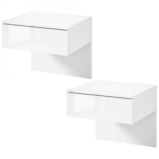 Juego de 2 Mesitas de Noche Flotantes con Cajón Montado en la Pared para Dormitorio 40x35x36,2 cm Blanco Brillo [9]