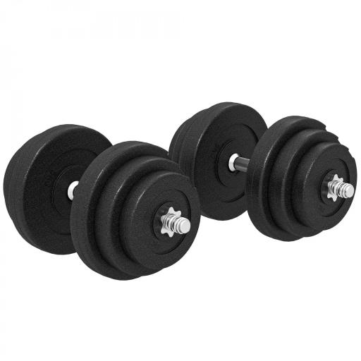 Juego de Mancuernas Pesas de Fitness Total 40 kg 4x5 kg 4x2,5 kg 4x1,5 kg Ajustable Profesionales Gimnasio Doméstico y Musculación con 2 Barras Ø25x450 mm Acero y Discos [9]