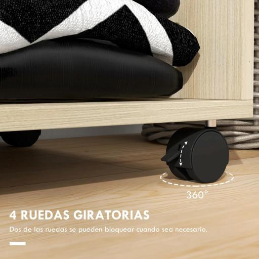 Armario Ropero con Ruedas Barra y Estantes para tener Ropa Colgada y Doblada 60x40x128 cm Natural [4]