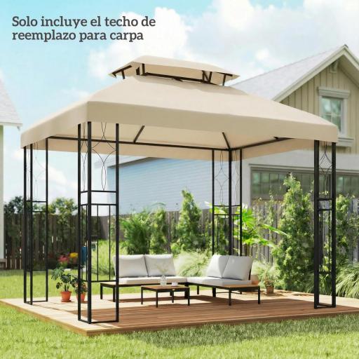 Toldo de Recambio 4x3 m con Techo Doble Orificios de Drenaje y Protección UV Solo Toldo NO Incluye Marco Blanco Crema [6]