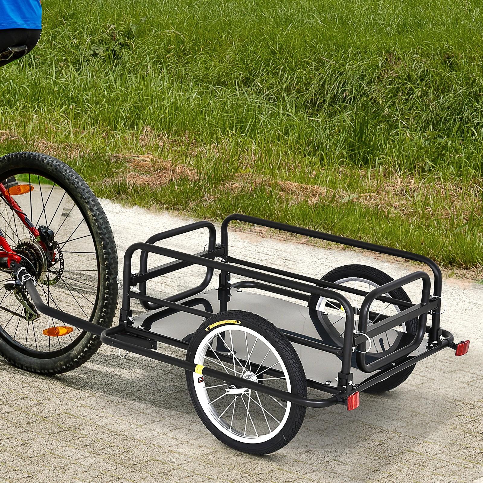 Remolque de Bicicleta Plegable para Carga 40kg Carga de Equipaje con Marco de Acero Ligero y Reflectores 139x71,5x49 cm Negro