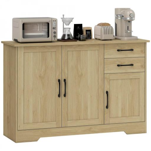 Aparador para Salón Moderno con 3 Puertas 2 Cajones Estante Ajustable para Comedor Entrada 120x38x79 cm Natural [9]