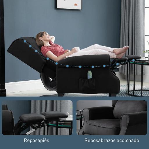Sillón de Masaje Reclinable con Mando a Distancia 2 Zonas de Masaje y Tapizado en Tejido de Ante 78x83x101 cm Negro [6]