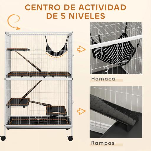 Jaula para Animales Pequeños con Ruedas Rampas Hamaca y Bandeja Extraíble para Chinchillas Hurones 80x52x128 cm Blanco [4]