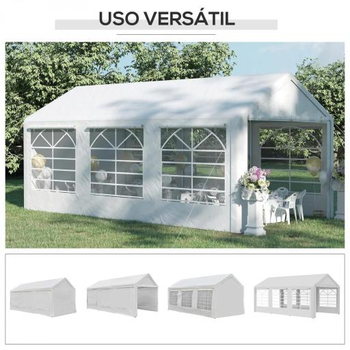 Carpa para Fiestas 6x3 m Cenador Pabellón de Jardín con 4 Paneles Laterales 2 Puertas Enrollables y 6 Ventanas Protección UV para Exterior Eventos Bodas Blanco [5]