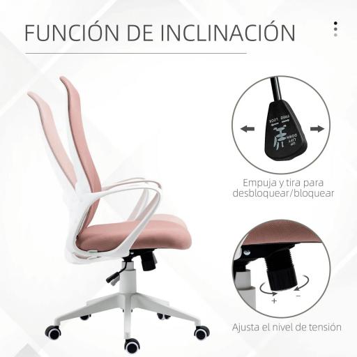 Silla de Oficina Giratoria Altura Ajustable con Reposabrazos Función de Basculante Respaldo Alto 62x56x110-119,5cm Rosa [4]