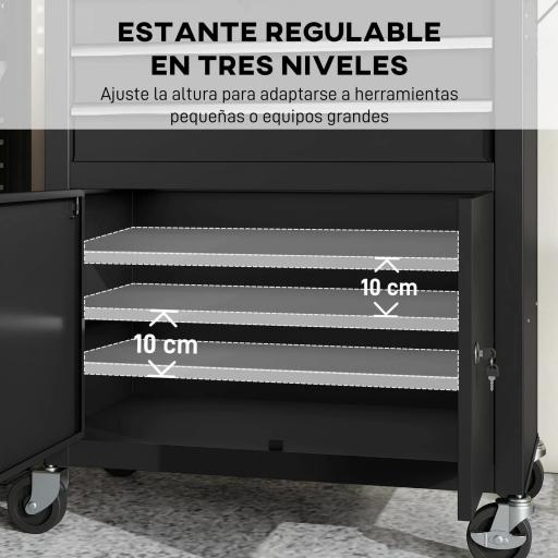 Carro de Herramientas con 3 Cajones Tabla de Pegboard Cerradura por Llave Estante Ajustable 2 Ruedas con Freno Negro [5]