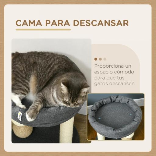 Árbol Rascador para Gatos Pequeño Torre para Gatos con Nido 4 Bolas y Poste de Sisal Carga 15 kg Ø40x48 cm Gris y Beige [4]