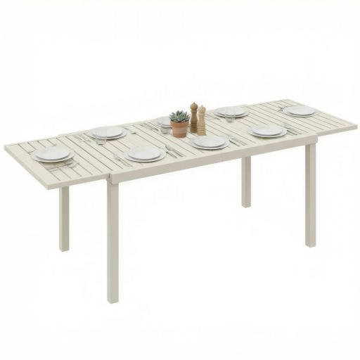 Mesa de Jardín Extensible 150/225x85x75 cm Mesa de Comedor de Aluminio con Tablero de Listones para 6-8 Personas Blanco [8]
