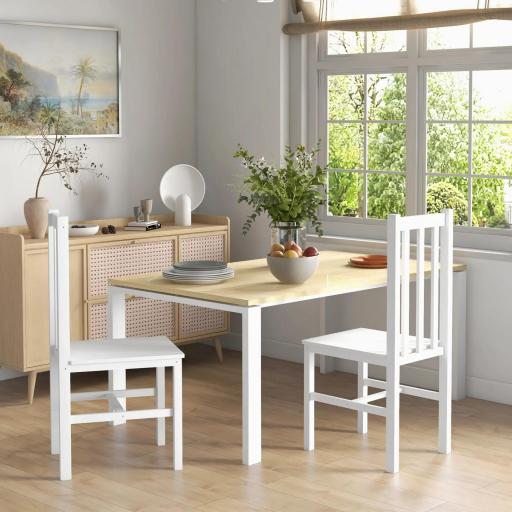 Juego de 2 Sillas de Comedor con Respaldo Alto de Listones y Estructura en Madera de Pino 38,5x47,5x99 cm Blanco