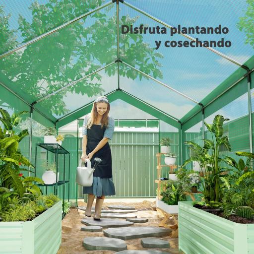 Invernadero de Túnel 6x3x2,8 m con 6 Ventanas Cubierta de PE Anti-UV y 2 Puertas Enrollables con Cremallera Verde [6]