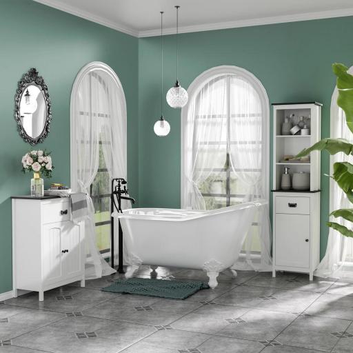 Armario Auxiliar de Baño Estilo Moderno con 1 Cajón 2 Puertas y Estante para Lavabo Ducha 60x30x80 cm Blanco.