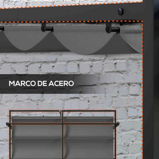 Cenador de Jardín 3x4 m con Techo Retráctil de Poliéster y 12 Orificios de Drenaje Pérgola para Terraza Gris Oscuro [6]