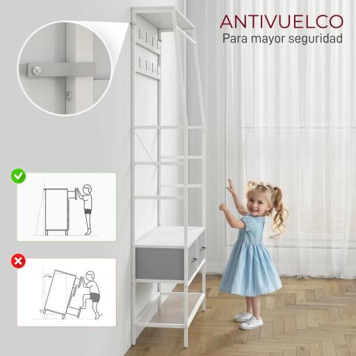 Perchero Zapatero con Zapatero Ganchos Cajones Barra y Eatante para Entrada Pasillo Salón 80x30x180,5 cm Blanco [3]