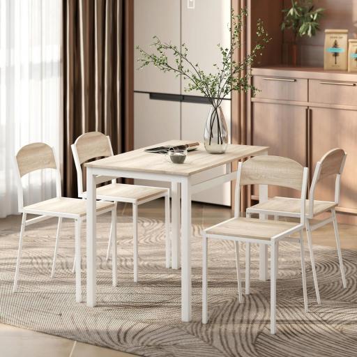 Juego de Mesa y 4 Sillas de Comedor Estilo Moderno Marco Metálico para Espacios Pequeños Blanco