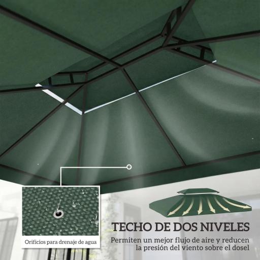 Toldo de Recambio 4x3 m con Techo Doble Orificios de Drenaje y Protección UV Solo Toldo NO Incluye Marco Verde [6]