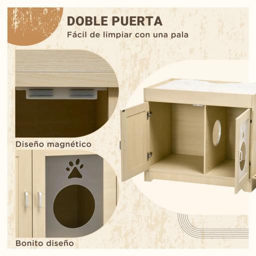 Mueble Arenero para Gatos con Cama Cojín Suave 3 Plataformas y Postes de Sisal 107x54x70 cm Roble [6]