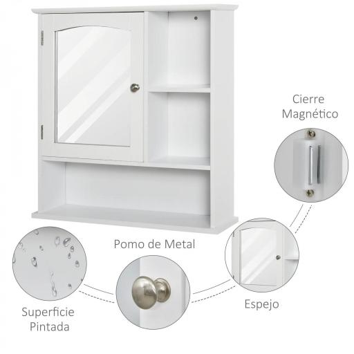 Armario de Baño con Espejo de Gran Almacenaje Armario Montado en la Pared con Estante Ajustable Interior y Estantes Abiertos 60x18x63 cm Blanco [2]