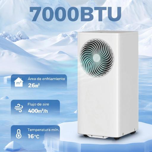 Aire Acondicionado Portátil 7000 BTU 4 en 1 Enfriamiento Deshumidificador Ventilador Modo de Sueño para 26 m² Blanco [7]