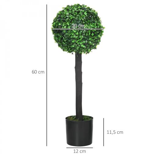 Set de 2 Arbustos Artificiales Decorativos 60cm Boj Sintético para Decoración Interior y Exterior Ø20x60 cm Verde [1]