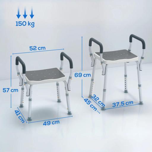 Taburete de ducha con Altura Ajustable para Personas Mayores o con Movilidad Reducida 52x45x69 cm Asiento Blanco y Gris [1]