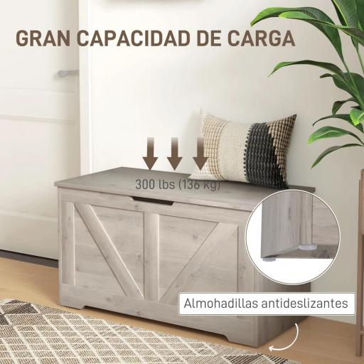 Baúl de Almacenaje para Dormitorio 100 L Puff de Almacenaje con Tapa Bisagra de Seguridad 80x40x45 cm Gris [3]