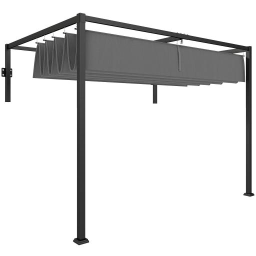 Pérgola de Jardín de Pared 297x211x220 cm Cenador con Techo Retráctil y Marco de Acero para Patio Terraza Gris Oscuro [9]