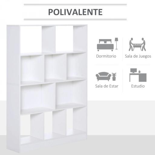 Estantería Librería de 4 Niveles con 10 Compartimentos Estantes de Almacenaje Multiusos 100x23,8x140 cm Blanco [3]