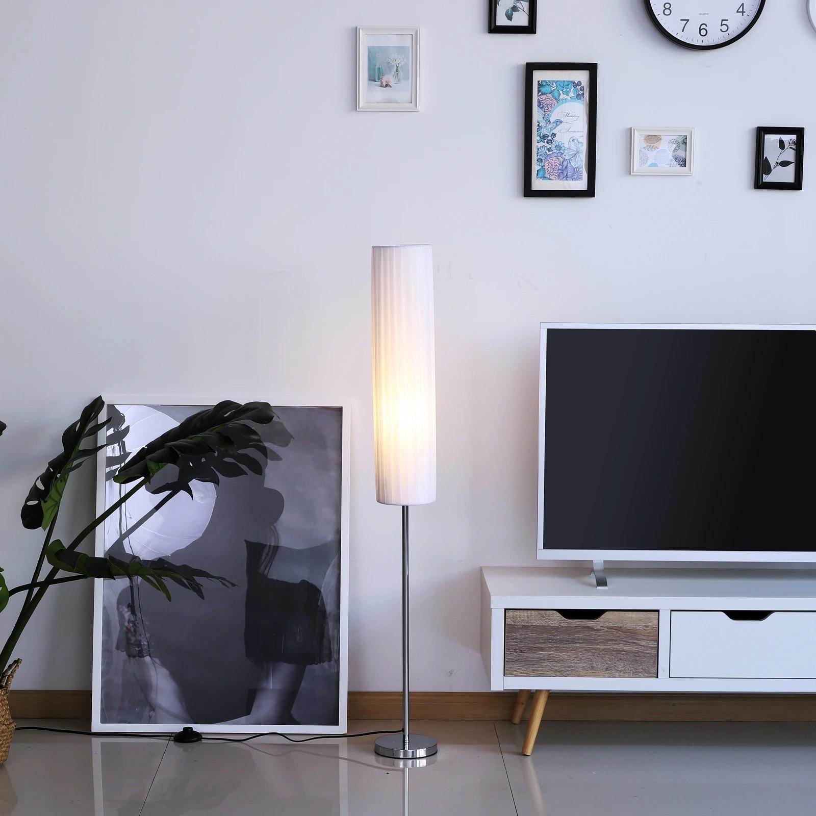 Lámpara de Pie Moderna para Dormitorio Estudio Salón (2 E27 Bombilla) Interruptor de y Bajo Consumo con Base de Acero Inoxidable 120 cm Blanco