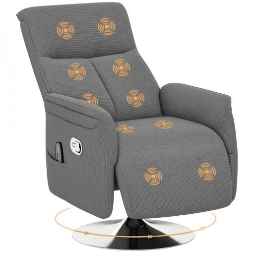 Sillón de Masaje Eléctrico con Reposapiés Sillón Relax Giratorio y Reclinable con Mando 68,5x77x117 cm Gris [8]