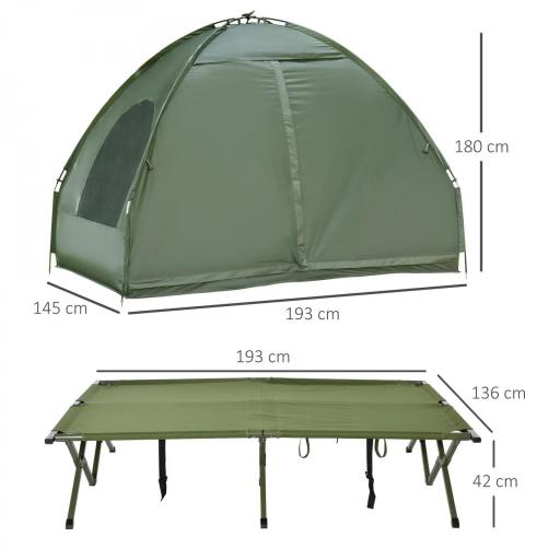 Cama Doble de Camping Plegable con Tienda de Campaña 4 en 1 Cama de Campamento Elevada con Colchón Hinchable y Bolsa de Transporte Tela Oxford Acero 193x145x180 cm Verde [1]