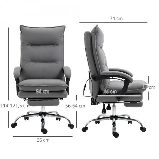 Silla de Masaje Reclinable con 6 Puntos de Masaje y 5 Modos con Función de Calefacción Ajustable 66x74x114-121,5 cm Gris [1]