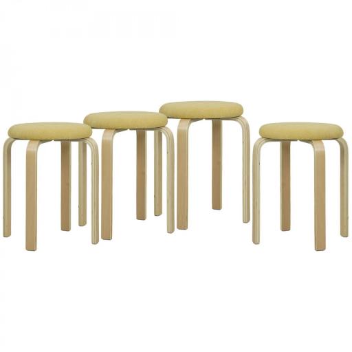 Juego de 4 Taburetes Redondos de Madera Apilables con Asiento Acolchado para Cocina Comedor Dormitorio Amarillo [8]