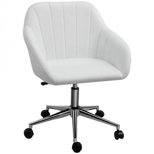 Silla de Oficina Ergonómica Silla de Escritorio Giratoria con Altura Ajustable Respaldo y Reposabrazos de Piel Sintética Carga 120 kg 60x59x79-89 cm Blanco [8]
