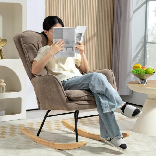 Silla Mecedora con Patas de Madera de Haya y Reposabrazos Mecedora para Lactancia Carga 120 kg para Dormitorio Marrón [5]