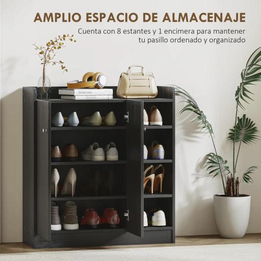 Mueble Zapatero de 2 Puertas Zapatero Estrecho con Estantes Ajustables para 12 Pares de Zapatos 83x30x90 cm Negro [2]